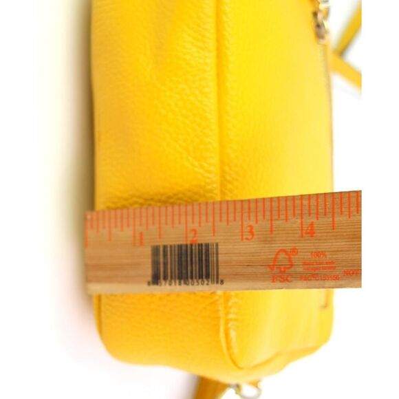 ITALY YELLOW GENUINE LEATHER TASSELS ZIP TOP X-BODY SHOULDER BAG CLUTCH HANDBAG - Picture 10 of 16
